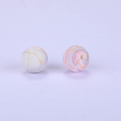 Lavender Blush Printed Round Silicone Focal Beads, Lavender Blush, 15x15mm, Hole: 2mm