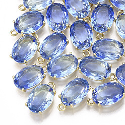 Разноцветный Стеклянные подвески, с латунной фурнитурой , граненые, овальные, золотые, красочный, 17x13.5x7 мм, отверстие : 1.5 мм