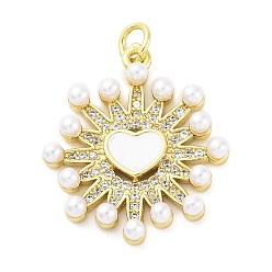 Белый Латунные подвески с имитацией жемчуга из микрофибры и эмали из АБС-пластика, сердце прелести, с целью перехода в кольце, без кадмия и без свинца, реальный 16 k позолоченный, белые, 24.5x21x4.5 мм