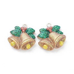 Camel Resin Pendants, for Christmas Festival, with Platinum Iron Peg Bail, Glitter Powder, Bells, Camel, 24x23x7mm, Hole: 2mm