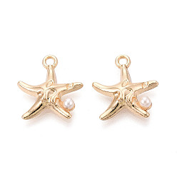 Золотой Подвески из сплава с гальваническим покрытием и имитацией жемчуга, прелести морская звезда, без кадмия, без никеля и без свинца, золотые, 17.5x16x3.5 мм, отверстие : 1.8 мм