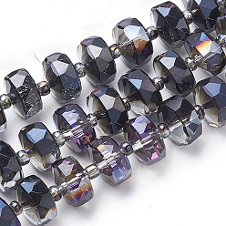 Black Electroplat Glass Beads Strands, Rainbow Plated, Faceted, Rondelle, Black, 8x5mm, Hole: 1.2mm, about 80pcs/strand, 22.83 inch