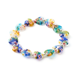 Разноцветный Браслеты из стекла ручной работы миллефиори в технике лэмпворк, с бисером железа Spacer, сердце, красочный, внутренний диаметр: 2-3/8 дюйм (6 см)