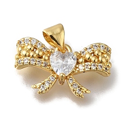 Прозрачный Стойка металлическая латунная микропрофилированная кубическая циркония подвески, долговечный, без кадмия и без свинца, реальный 18 k позолоченный, бантом, прозрачные, 10x18.5x5 мм, отверстие : 4x3 мм