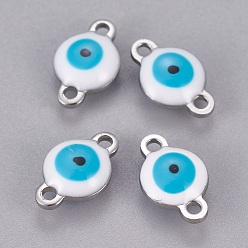 Белый 304 соединительные звенья эмалированные нержавеющие, плоские круглые с сглаза, цвет нержавеющей стали, белые, 9.5x6x3.5 мм, отверстие : 1.2 мм