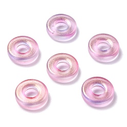 Pearl Pink Frosted Glass Beads, with Glitter Powder, Disc/Flat Round, Pearl Pink, 11x3mm, Hole: 4mm