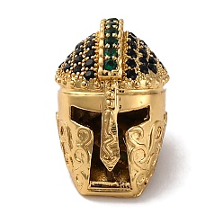 Настоящее золото 18K Стойка в форме шлема, покрытие из латуни с бусинами из кубического циркония, без кадмия и без свинца, долговечный, реальный 18 k позолоченный, 17.5x11x13 мм, отверстие : 1.5 мм