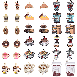Mixed Color 46Pcs Zinc Alloy Pendants, with Enamel, Coffee Charms, Mixed Color, 12~38x10.5~25.5x1~2.5mm