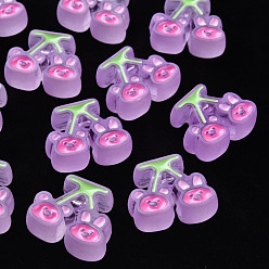 Сливовый Прозрачные акриловые бусины, с эмалью, матовые, вишня с медведем и кроликом, слива, 22.5x26x9 мм, отверстие : 3 мм