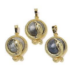 Лабрадорита Плоские круглые подвески из латуни из натурального лабрадорита, стойки покрытие, без кадмия и без свинца, золотые, 29.5x21.5x9.5~11 мм, отверстие : 7.5x4.5 мм