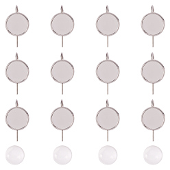 Platinum DIY Earring Making, Rack Plating Brass Earring Hooks and Glass Cabochons, Flat Round, Platinum, 7.4x7.3x2.5cm