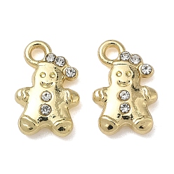 Gingerbread Man Рождественские подвески из сплава с кристаллами и стразами, без свинца и без кадмия, золотые, Колобок, 13x8.5x3 мм, отверстие : 1.7 мм