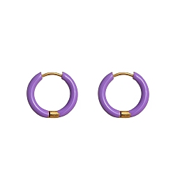 Сине-фиолетовый 304 из нержавеющей стали серьга, с эмалью, реальный 18 k позолоченный, синий фиолетовый, 16x17.5x2.5 мм