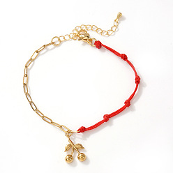 Золотой Креативные 304 браслеты из нержавеющей стали с подвесками, цепочка из скрепок и полиэстерного шнура – украшение для женщин., вишня, золотые, 11.02 дюйм (28 см)