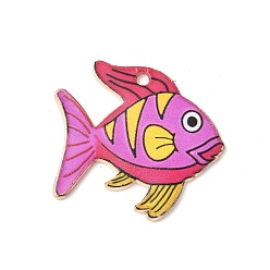 Орхидея Подвески из эмали и сплава, очарование рыбы, золотой свет, сиреневые, 23x25x1.5 мм, отверстие : 1.8 мм