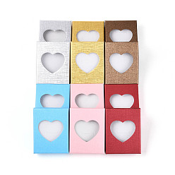 (52) Непрозрачная лаванда 12шт. 6цвета картонные коробки для ювелирных изделий, для ожерелья, кольцо, серьга, с прозрачным окошком в форме сердца и белой губкой внутри., прямоугольные, разноцветные, 9.1x7.1x2.5 см, 2 шт / цвет