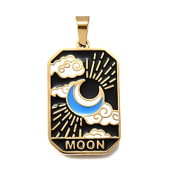 Луна Таро 304 эмалевые подвески из нержавеющей стали, ионное покрытие (ip), реальный 18 k позолоченный, луна, 32x19.5x2 мм, отверстие : 7x3.5 мм