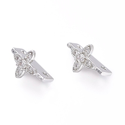 Платина 2 звенья латунные микропаве фианит многожильные 12x7.7x6.8 дырчатые, цветок, прозрачные, платина, 1.2~1.4 мм, отверстие : {1} мм