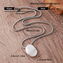 Couleur Acier Inoxydable Colliers vintage en acier inoxydable avec pendentif ovale et chaîne maille forçat pour hommes et femmes, couleur inox, 304 pouce (23.62 cm)