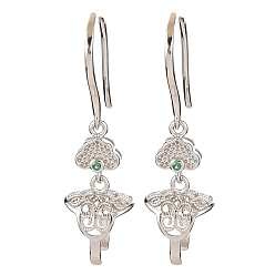 Платинированный 925 серьги-крючки из стерлингового серебра с микропаве из прозрачного кубического циркония, Реальная платина, 30x8.5x7.5 мм, отверстие : 6.5x6 мм