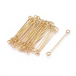 Golden Ion Plating(IP) 304 Stainless Steel Eye Pins, Double Sided Eye Pins, Golden, 26x3x0.5mm, Hole: 1.7mm
