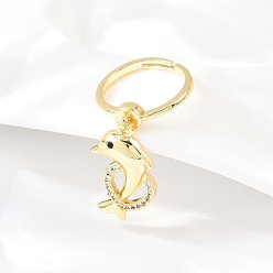 Dolphin Регулируемые латунные кольца-подвески с микропаве из кубических цирконий для женщин, долговечный, реальный 18 k позолоченный, дельфин, размер США 6 1/2 (16.9 мм)