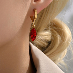 Настоящее золото 18K Элегантные 201 серьги-кольца в форме конского глаза со стразами из нержавеющей стали, реальный 18 k позолоченный, 35x8 мм