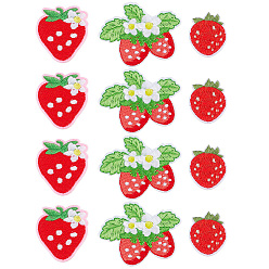 Красный 12 шт. 3 стили клубника компьютерная вышивка ткань приклеиваемые/пришиваемые заплатки, аксессуары для костюма, аппликация, красные, 30~40x25~52x1.5~2 мм, 4 шт / стиль