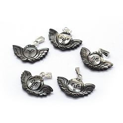 Platinum Shell Pendants, with Brass Findings, Angel, Dyed, Platinum, 15~16x21~22x3~5mm, Hole: 2x5mm