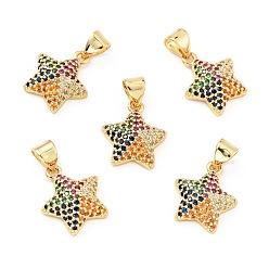 Разноцветный Латунные микро проложить кубического циркония подвески, реальный 18 k позолоченный, долговечный, без свинца, без кадмии и без никеля, звезда, красочный, 15x13x4 мм, отверстие : 4x3 мм