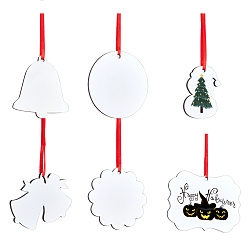 White Sublimation Density Board Blanks Hang Tag, for Transfer Heat Press Printing Crafts, with Polyester Cord, Mixed Shapes, White, 77x110x3mm, Hole: 5mm, 12sets/bag