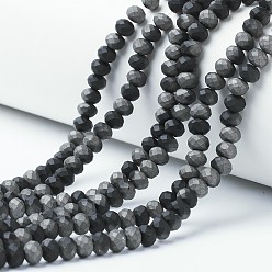 с Платиновым Покрытием Гальванические непрозрачные стеклянные бусины, с половиным покрытием, граненые, матовые, рондель, с покрытием платиным, 10x8 мм, отверстие : 1 мм, около 62 шт / нитка, 22.05 дюйм (56 см)