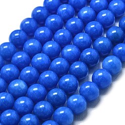 Синий Натуральный Malaysia нефритовые бусы пряди, окрашенная и подогревом, круглые, синие, 10 мм, отверстие : 1.2 мм, около 39 шт / нитка, 14.96 дюйм (38 см)