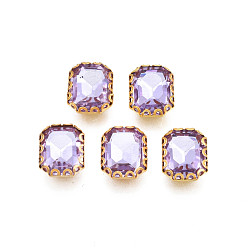 Lilac Sew on Rhinestone, Transparent Glass Rhinestones, with Iron Prong Settings, Faceted, Rectangle, Lilac, 10.5x8.5x5mm, Hole: 0.9mm