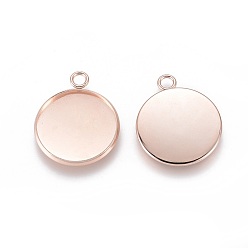Rose Gold 201 Stainless Steel Pendant Cabochon Settings, Plain Edge Bezel Cups, Flat Round, Rose Gold, Tray: 20mm, 27x22x2mm, Hole: 3mm