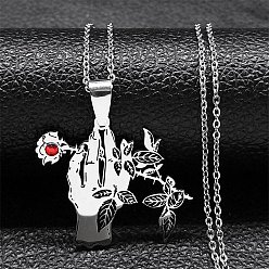 Stainless Steel Color 304 Stainless Steel Pendant Necklaces, Rose with Hand, Stainless Steel Color, 19.53 inch(49.6cm)