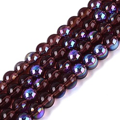 Бледно-фиолетовый Красный Прозрачные стеклянные бусины гальваническим пряди, круглые, с покрытием цвета радуги, с половиным покрытием, бледно-фиолетовый красный, 6~6.5 мм, отверстие : 0.8~1 мм, около 67~72 шт / нитка, 14.57~15.35 дюйм (37~39 см)