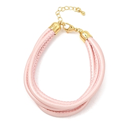 Pink Microfiber Leather Multi-strand Cord Bracelets Makings, with Brass Findings and 202 Stainless Steel Lobster Claw Clasps, Golden, Pink, 7.48 inch(19cm)