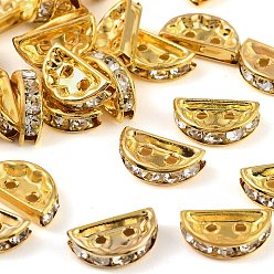 Золотой Латунные хрустальные стразы, разделительные планки, полукруглый, 2-луночное, золотые, 12.5x3.5x7 мм, отверстие : 1.4 мм