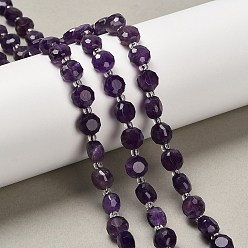 Аметист Природный аметист нитей бисера, плоско-круглые, граненые, с бисером, 8x8x5 мм, отверстие : 0.9 мм, около 40~41 шт / нитка, 15.43~15.55'' (39.2~39.5 см)