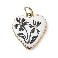 Черный Подвески из нержавеющей стали с покраской методом запекания, подвеска в форме сердца с цветочным узором, золотые, чёрные, 304 мм, отверстие : 21.5x18.5x4.5 мм