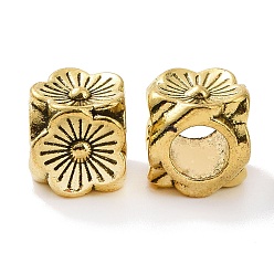 Antik Golden Tibetische Stil Legierung Großlochperlen, Großloch perlen, Würfel mit Blume, Antik Golden, 8x8.5x8.5 mm, Bohrung: 4.6 mm, ca. 591 Stk. / 1000 g
