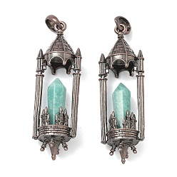 Амазонит Крупные кулоны из натурального амазонита с огранкой в форме остроконечной пули., Подсвечник в виде замка с металлическими вставками, Красная медь, 67x21.5x15 мм, отверстие : 7.5x6.5 мм