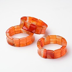 Orange Natural Agate Stretch Bracelets, Rectangle, Orange, 2-1/8 inch~2-1/4 inch(55~57mm)