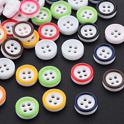 Mixed Color 4-Hole Resin Buttons, Flat Round, Mixed Color, 11x3mm, Hole: 1.8mm