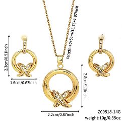 Золотой Комплекты из латунных подвесок и серег-гвоздиков с микропаве из прозрачных кубических цирконий для женщин, кольцо с буквой x, золотые, ожерелья: 15.75 дюйм (40 см)