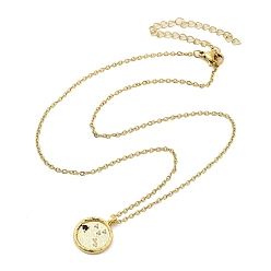Телец 304 плоские круглые подвески из нержавеющей стали с кубическим цирконием в виде созвездия, кабель ожерелья цепи, золотые, Телец, 15.35 дюйм (39 см)
