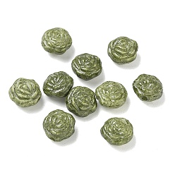 Olive Drab Vintage Handmade Porcelain Beads, Fancy Antique Glazed Porcelain, Rose, Olive Drab, 11x11x8mm, Hole: 1.8mm