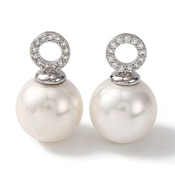 Платина Покрытие стойки латунь микропаве прозрачные подвески из кубического циркония, с стеклянные бусы, долговечный, круглые, платина, 20x12 мм, отверстие : 3.8~3.9 мм