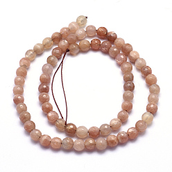 Sunstone Natural Sunstone Beads Strands, Round, Faceted, Grade A, 6mm, Hole: 1mm, about 66pcs/strand, 15.3 inch(39cm)